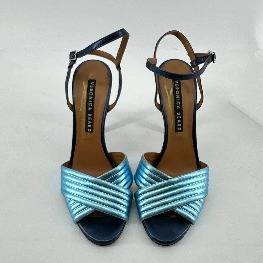 Veronica Beard Metallic Heeled Sandals Designer Luxury Shimmer Womens 40 US 10